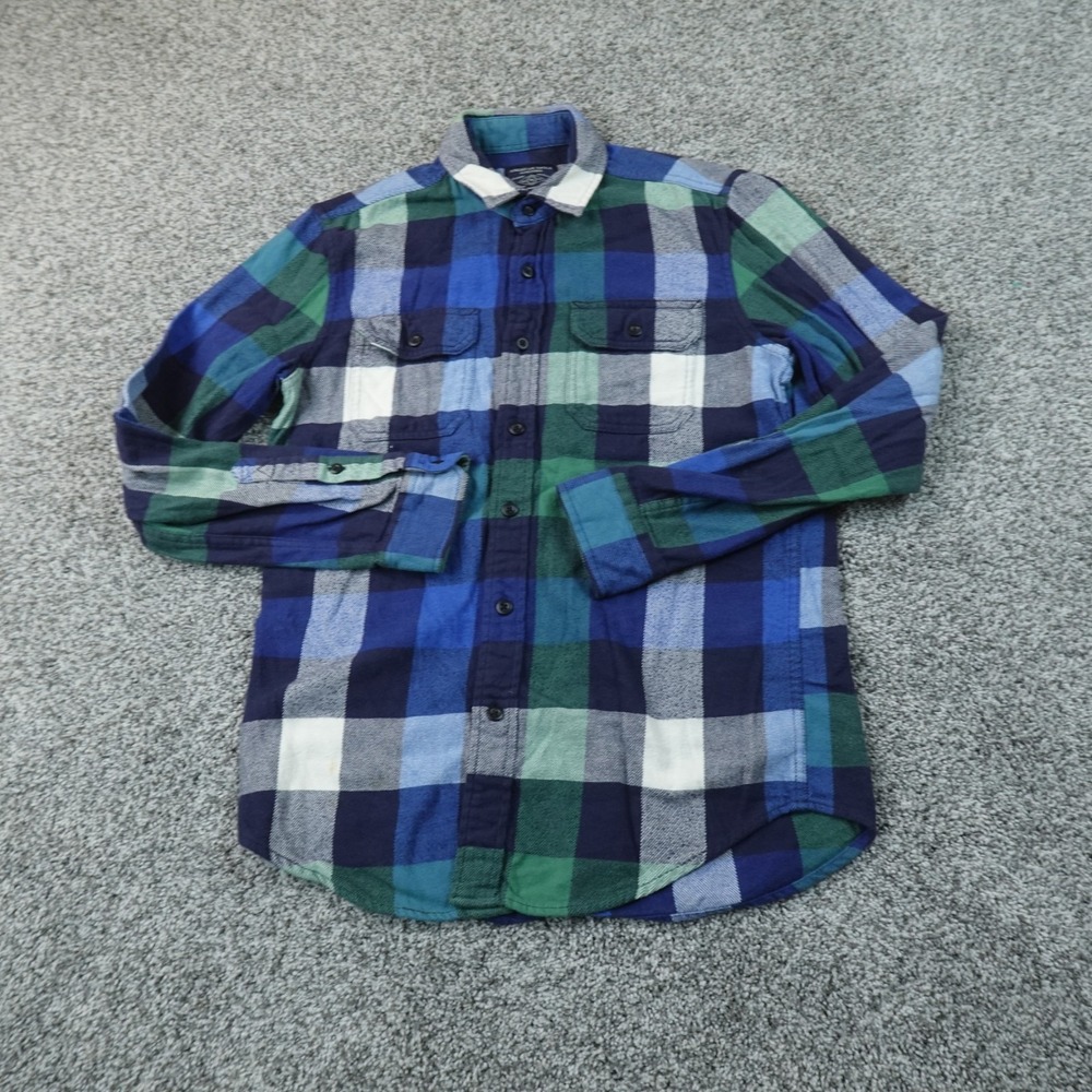 American Eagle Shirt Mens XS Blue Green Plaid Chamois Flannel Button Up Preppy